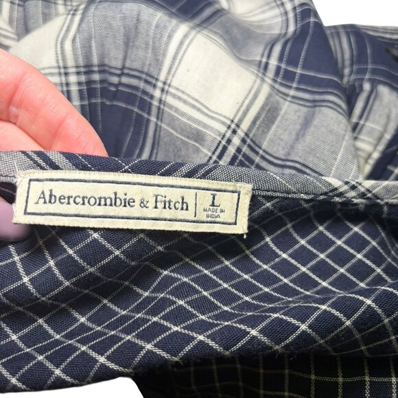 Abercrombie & Fitch Plaid Embroidered Beaded Top Navy Large - Picture 2 of 6